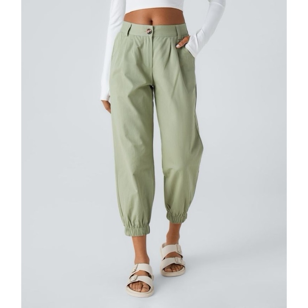 NWT Halara Mid Rise Zipper Pocket Casual Cotton Joggers Laurel Green XL‎ Comfy